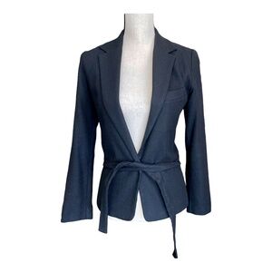 Donna Karan Collection Womens Blazer Black Wool Belted Long Sleeve Jacket S